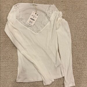 Zara White Long Sleeve Lace Top